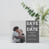 グレーと白の日付の写真テンプレート結婚の 案内ポストカード (スタンド正面)