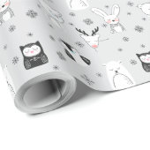 グレーと白の森の動物を作成する ラッピングペーパー (ロールコーナー)