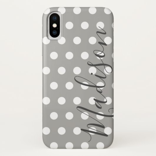 グレーと白の水玉模様パーソナライズされた名 Case-Mate iPhoneケース (裏面)