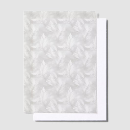 グレーと白の羽のベラムオーバーレイ ベラム紙招待状 (オフセット)