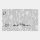 グレーと白の羽ギフトラベル 長方形シール (正面)