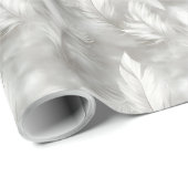 グレーと白の羽毛パターンブライダル ラッピングペーパー (ロールコーナー)