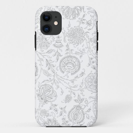 グレーと白の花のパターン Case-Mate iPhoneケース (裏面)