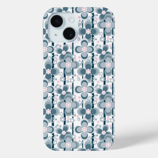グレーと白の花柄 グレー Case-Mate iPhoneケース (裏面)