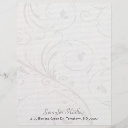 グレーと白の花模様のカスタムレターヘッド文房具 (正面)