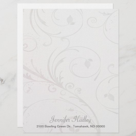 グレーと白の花模様のカスタムレターヘッド文房具 (正面/裏面)