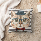 グレーと白ストライプのヒップスター猫頭枕 クッション (ブランケット)