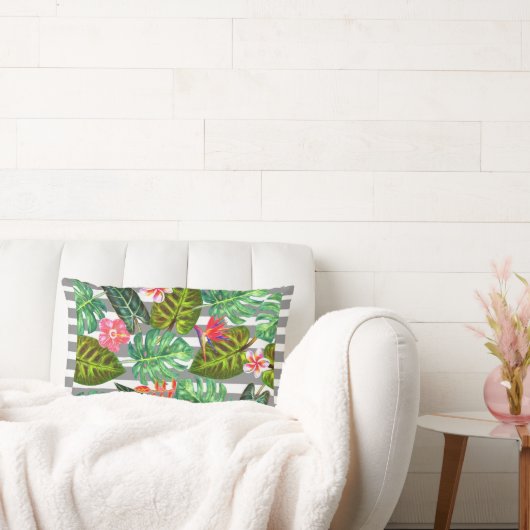 グレーと白ストライプの熱帯離れ装飾用クッション ランバークッション (ソファ)