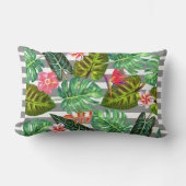 グレーと白ストライプの熱帯離れ装飾用クッション ランバークッション (正面)