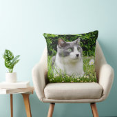 グレーと白タキシード猫と花 クッション (椅子)