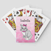 グレーと白パーソナライズされた猫ガールズピンク トランプ (裏面)