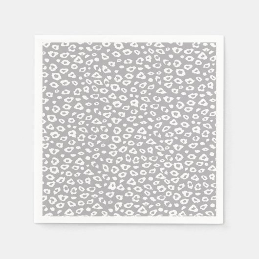 グレーと白ヒョウのプリント スタンダードカクテルナプキン (正面)