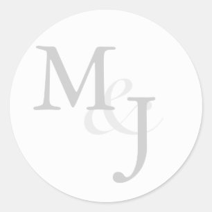 グレーと白モノグラムのの結婚封筒用シール ラウンドシール