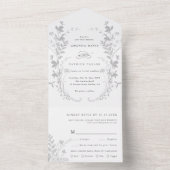 グレーと白ワイルドフラワーシルエットリース結婚ズ オールインワン招待状 (内側)