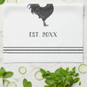 グレーと白素朴チキンパーソナライズされたファーム名 キッチンタオル (折り畳み)