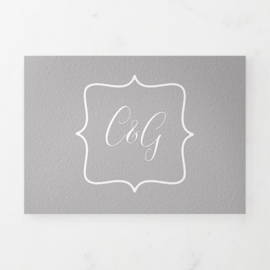 グレーと白結婚い 三つ折り招待状 (カバー)