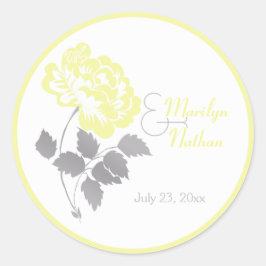 グレーと白1.5インチラウンドステッカー付きイエロー牡丹 ラウンドシール
