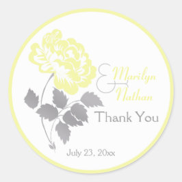 グレーと白1.5インチラウンドステッカー付きイエロー牡丹 ラウンドシール