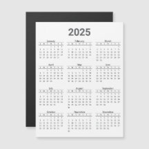 グレーと白2025年カレンダー磁気カード