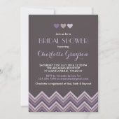 グレーと紫のシェブロンのブライダルシャワーの招待 招待状 (正面)