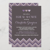 グレーと紫のシェブロンのブライダルシャワーの招待 招待状 (正面/裏面)