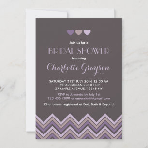 グレーと紫のシェブロンのブライダルシャワーの招待 招待状