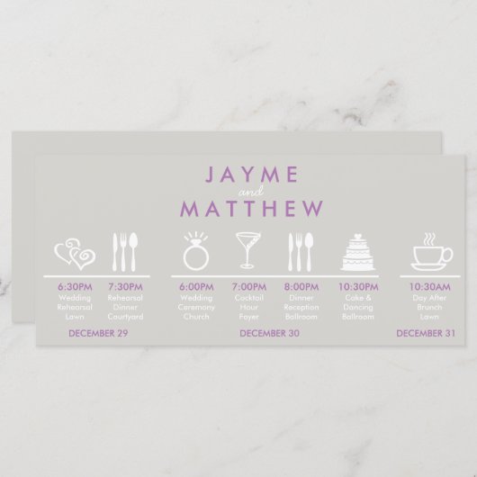 グレーと紫のタイムラ結婚インへようこそバッグノート プログラム (正面/裏面)