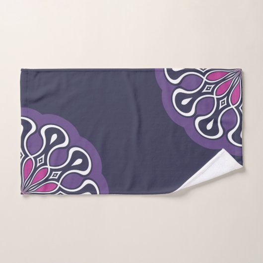 グレーと紫の抽象芸術モダン曼荼羅 バスタオルセット (ハンドタオル)