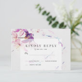 グレーと紫の水色のフローラ結婚ズ 出欠カード (スタンド正面)