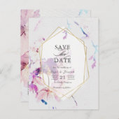 グレーと紫の水色フローラ日付を保存 案内ポストカード (正面/裏面)