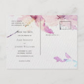 グレーと紫の水色フローラ日付を保存 案内ポストカード (裏面)