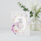 グレーと紫の水色フローラ日付を保存 案内ポストカード (スタンド正面)