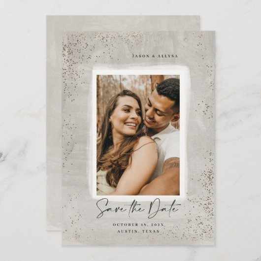 グレーと色彩の鮮やか金ゴールドの輝き日付カードの保存 セーブザデート (正面/裏面)