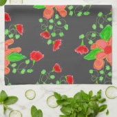 グレーと赤いフローラスタイリッシュタオル キッチンタオル (折り畳み)