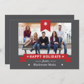 グレーと赤のクラシックハッピーホリデーズフォトカード シーズンカード (正面/裏面)