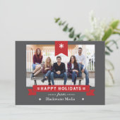 グレーと赤のクラシックハッピーホリデーズフォトカード シーズンカード (スタンド正面)