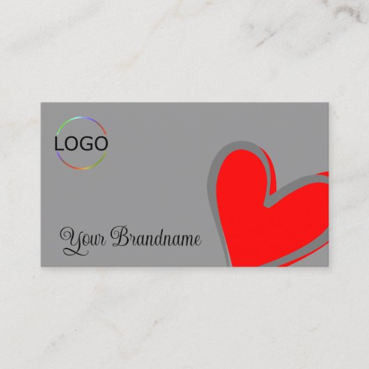 グレーと赤のゴージャスなハートモダン(ロゴ付き可愛い) 名刺 (正面)