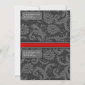 グレーと赤のダンスクスワールRSVPポストカード 招待状 (裏面)