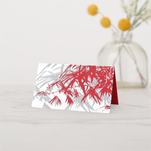 グレーと赤の竹葉の二重中国の西結婚湖 プレイスカード (裏面)