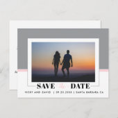 グレーと赤面ピンクの結婚式の日付の写真を保存 ポストカード (正面/裏面)