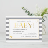 グレーと金ゴールドで赤ちゃんシャワーを表示フェイクする 招待状 (スタンド正面)