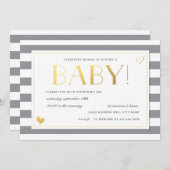 グレーと金ゴールドで赤ちゃんシャワーを表示フェイクする 招待状 (正面/裏面)