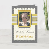グレーと金ゴールドの義理の誕生日に写真の妹を追加 カード (正面)