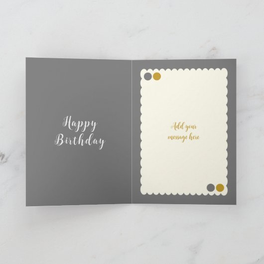 グレーと金ゴールドの義理の誕生日に写真の妹を追加 カード (内部)