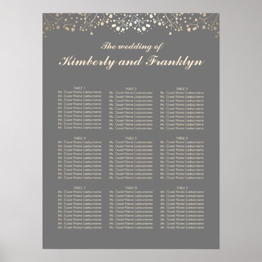 グレーと金ゴールドの赤ん坊の息結婚の座席表 ポスター (正面)