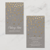 グレーと金ゴールドエレガント紙吹雪メイクアップアーティスト 名刺 (正面/裏面)