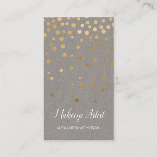 グレーと金ゴールドエレガント紙吹雪メイクアップアーティスト 名刺 (正面)