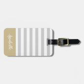 グレーと金ゴールドストライプモノグラム |編集可能な色 ラゲッジタグ (正面横)