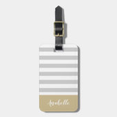 グレーと金ゴールドストライプモノグラム |編集可能な色 ラゲッジタグ (正面縦)