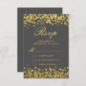 グレーと金ゴールドトインクルモダンRSVPカード 出欠カード (正面/裏面)